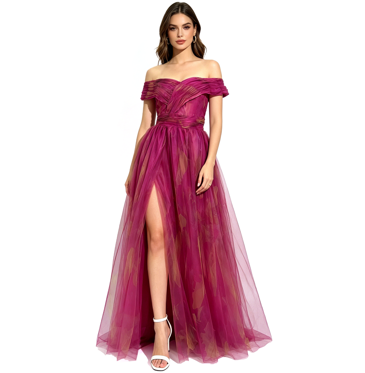 Women's Off-Shoulder Tulle Evening Gown