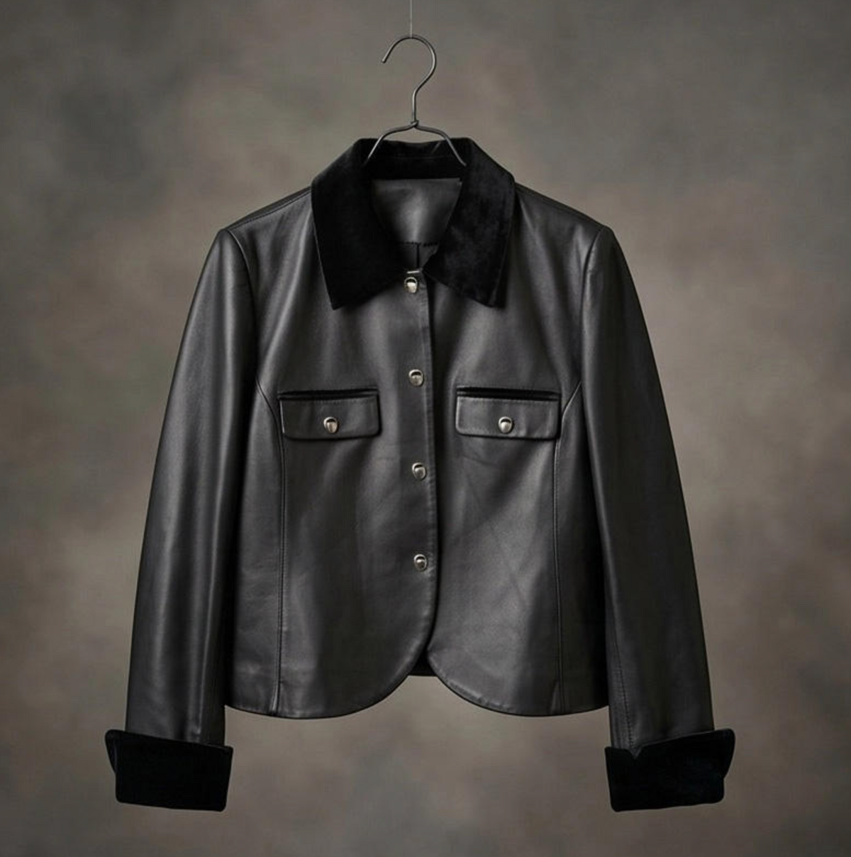 Women’s Black Velvet Leather Jacket